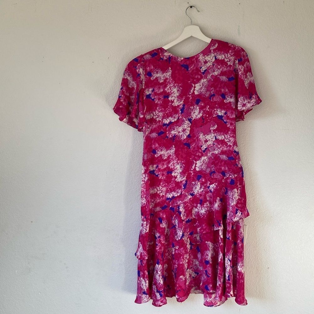 Vintage Nora Noh Petite Pink Shift Short Sleeve Silk Dress Size 10